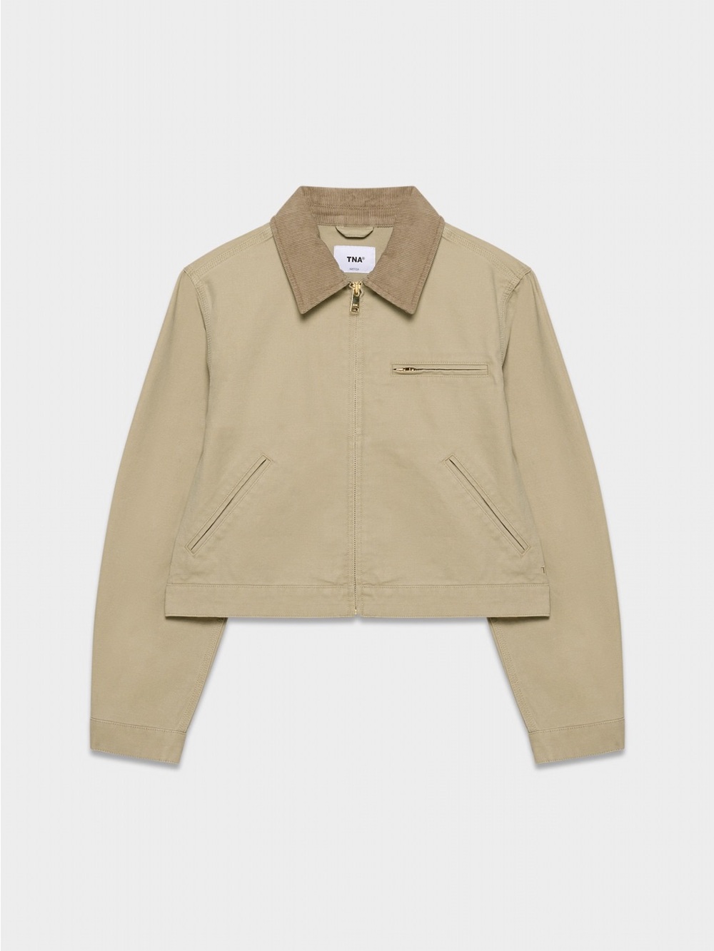 TNA Barkley Relaxed Lightweight Canvas Corduroy Collar Workwear Jacket in Tan